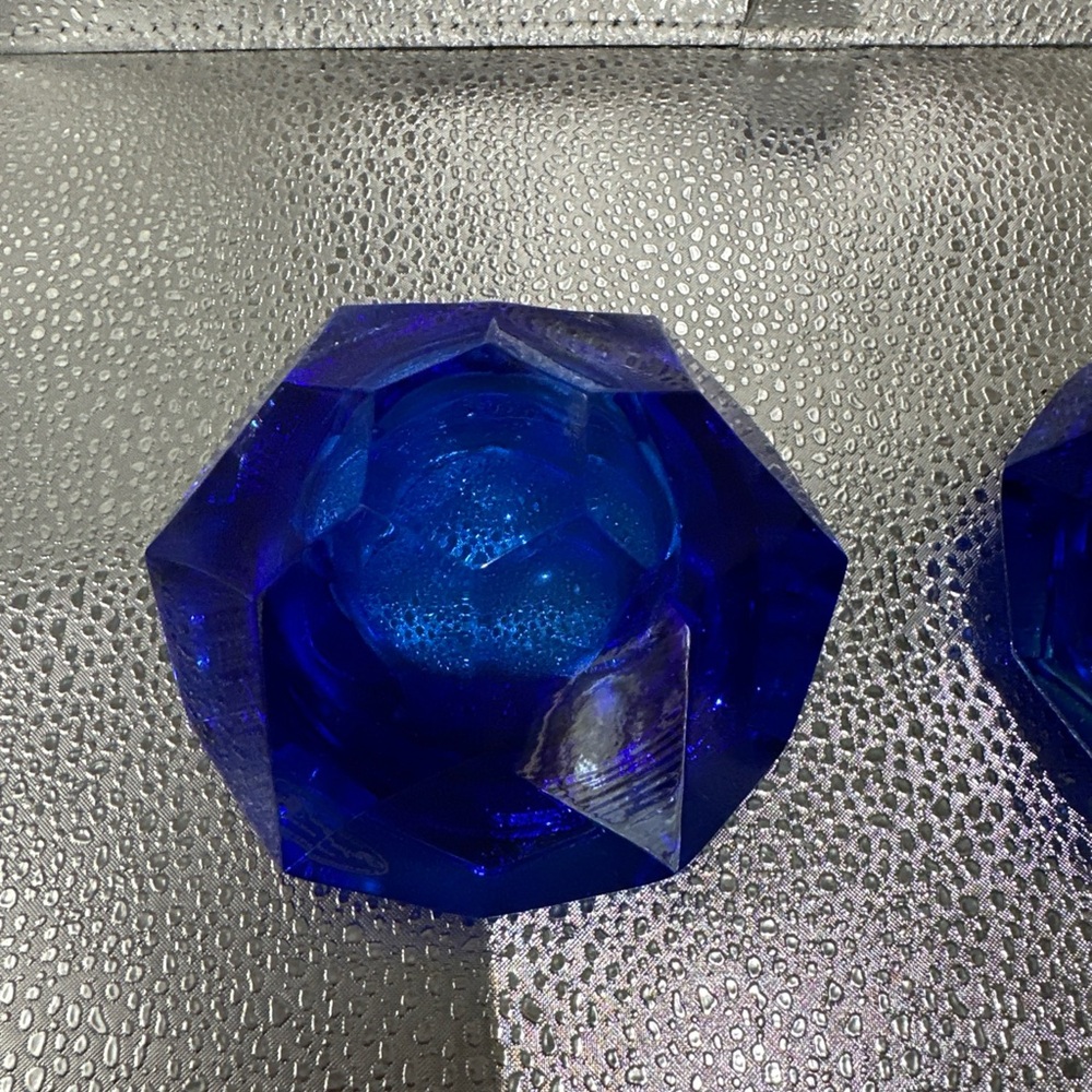 Royal Gallery Italy Blue Crystal Candle Holders 4” - Picture 6 of 13